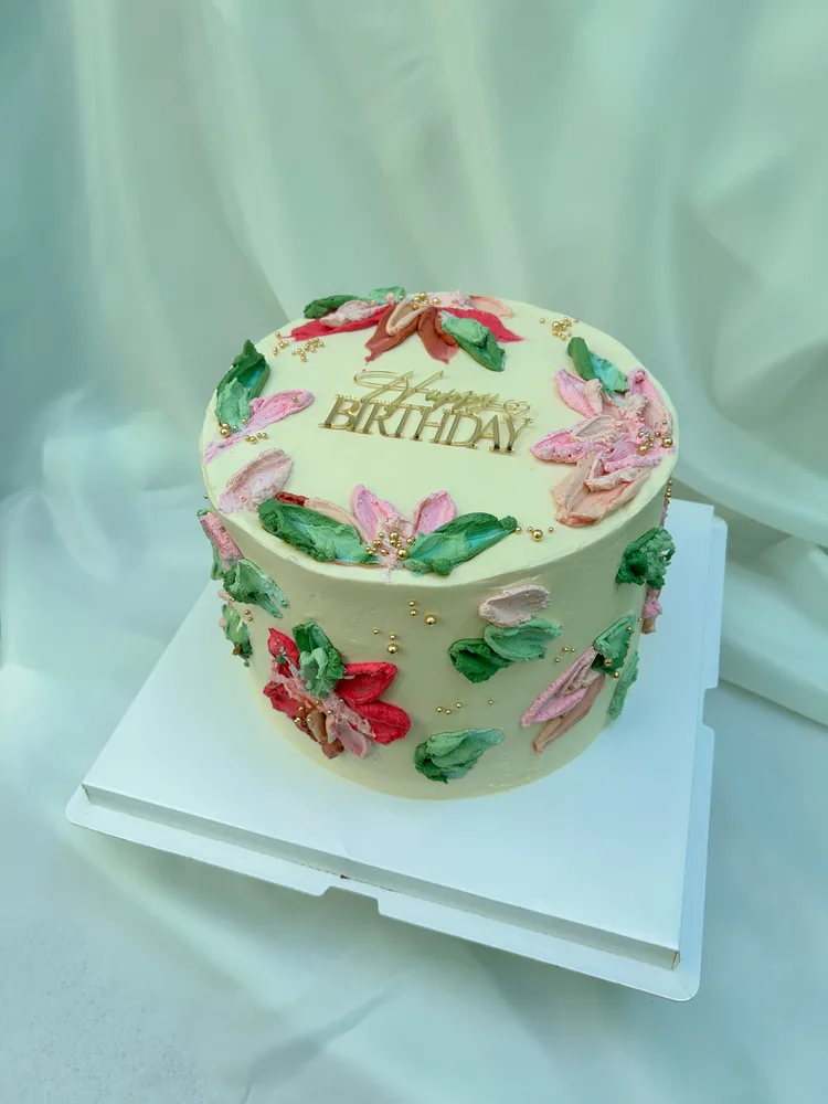 Pastel flores pintadas a mano cumpleaños